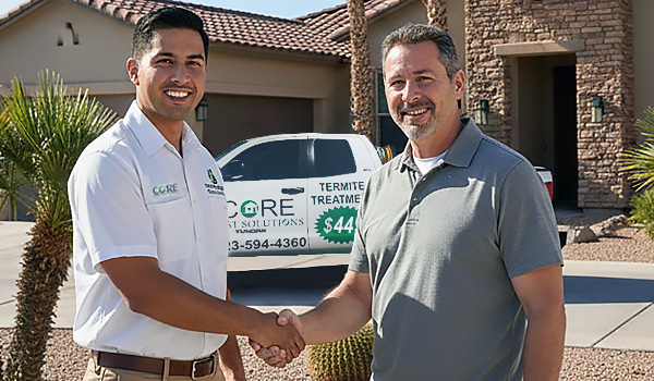 Happy Client with Termite Technician Happy Client with Termite Technician